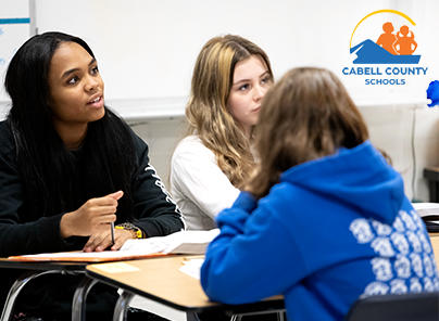 Middle school students sitting at desks in math class at Cabell County Schools, West Virginia