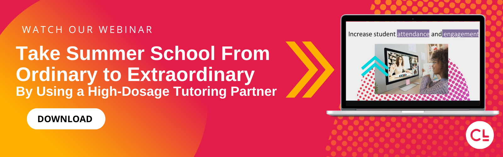 A banner ad asking people to download an on-demand webinar for summer school tutoring