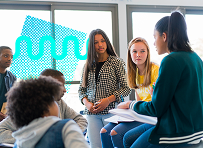 Students discuss mathematical concepts in class. 